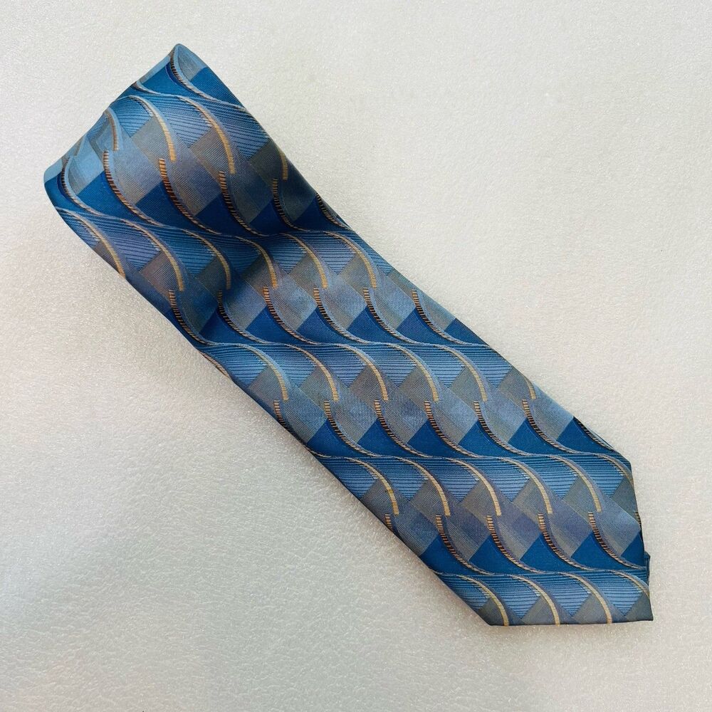 Stafford Performance Men's Blue Wavy Abstract Geometric Silk Dress Necktie
